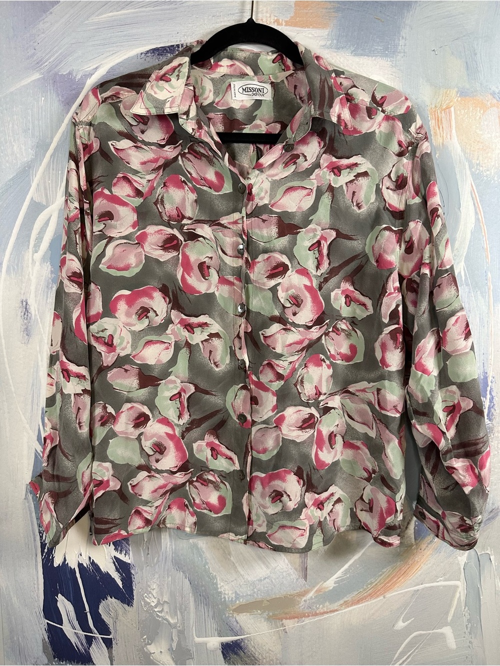 Vintage Silk Missoni Donna Floral Blouse Made in Italy Button Front size 42 12 L